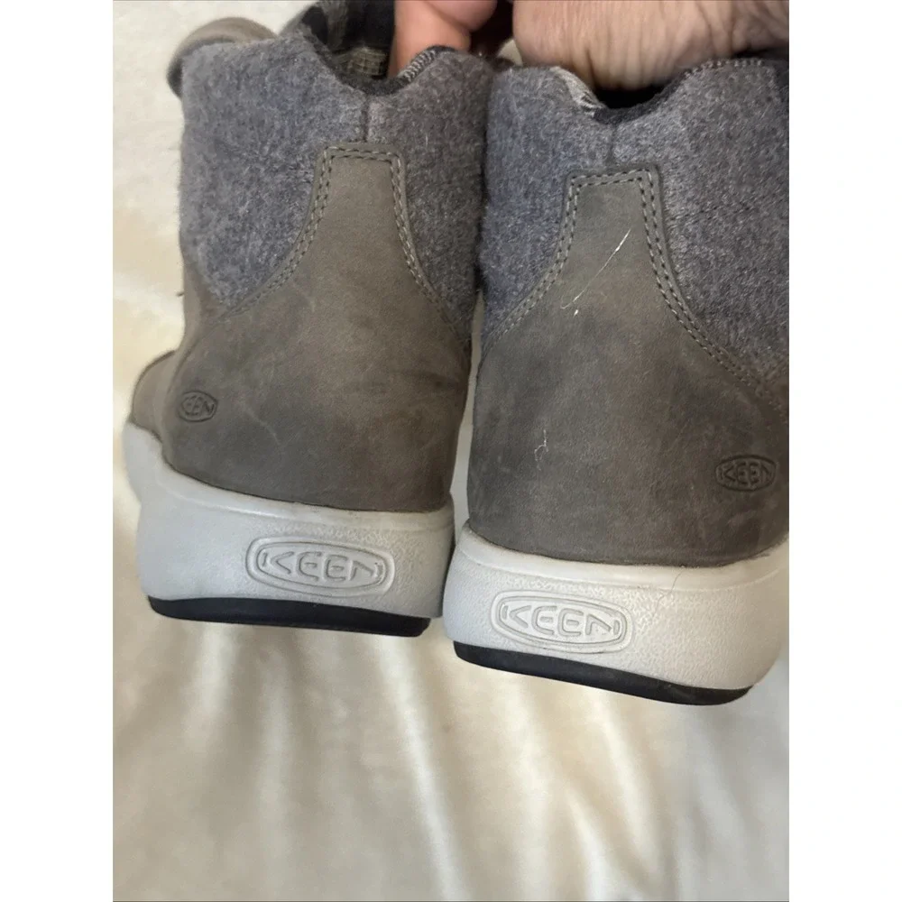 Keen brand Elena Mid boots Grey Leather Plaid Textile Rubber Toe Cap Sz9